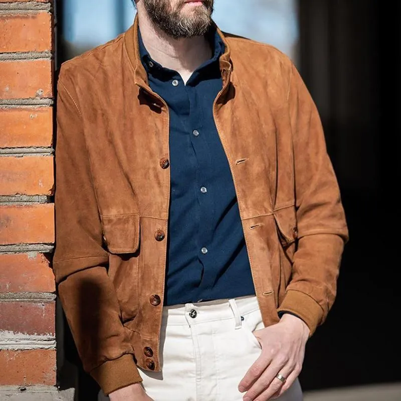 Men's Vintage Stand Collar Suede Button Jacket 33666549U sold by Manly product image thumbnail 3