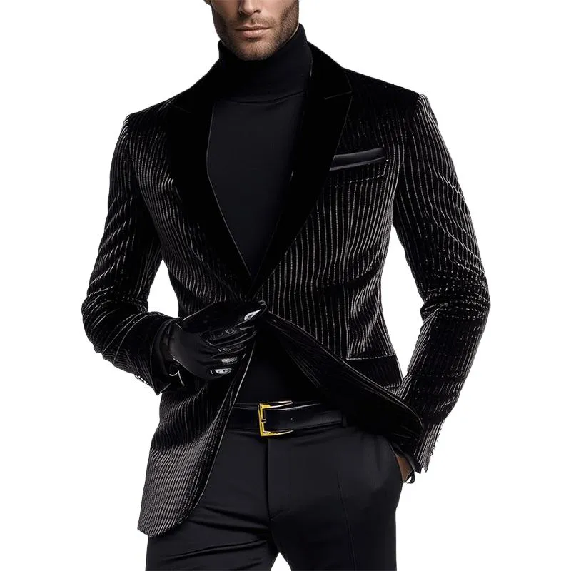 Men's Vintage Bright Vertical Striped Velvet Blazer 15694858U sold by Manly