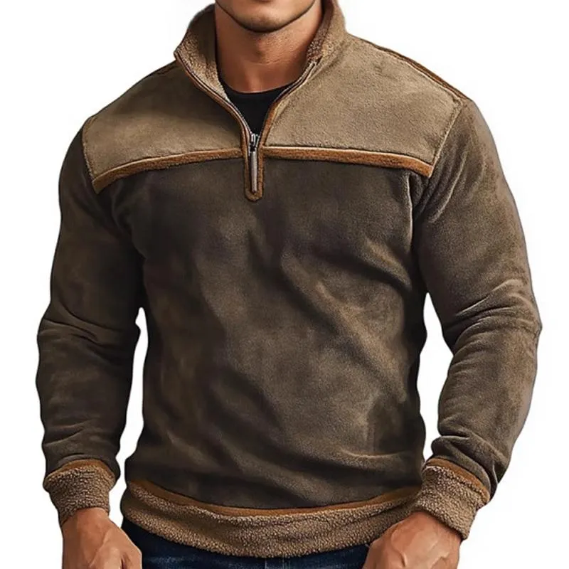 Men's Retro Stand Collar Splicing Fleece Sweatshirt 79771774U sold by Manly product image thumbnail 3