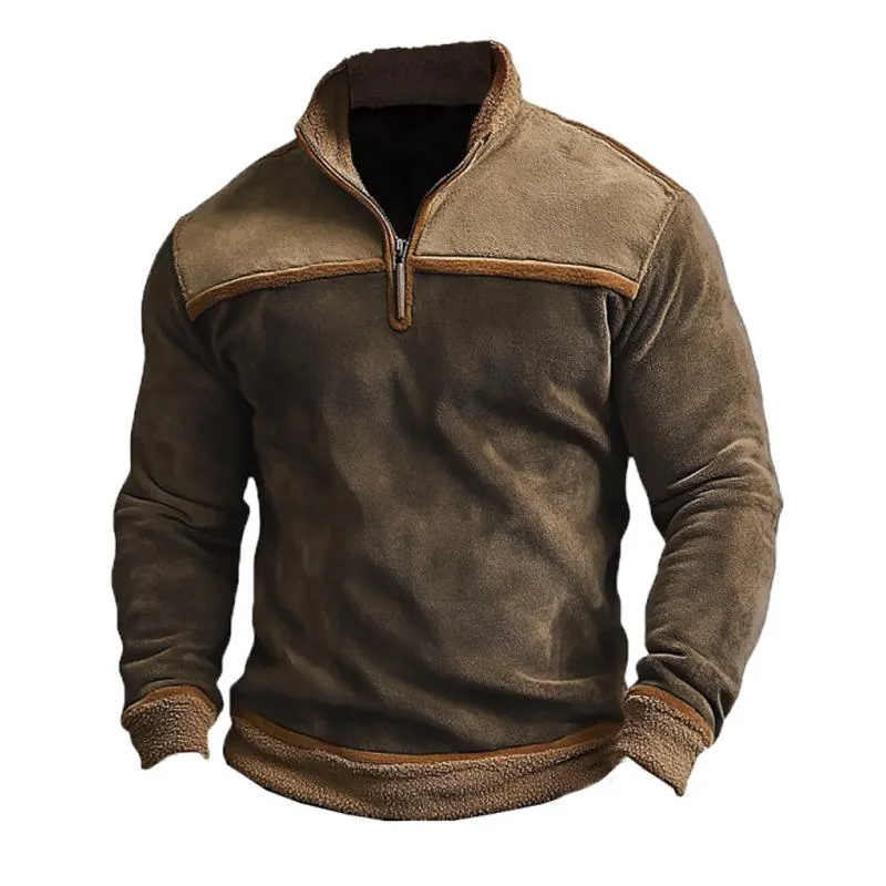 Men's Retro Stand Collar Splicing Fleece Sweatshirt 79771774U sold by Manly product image thumbnail 2