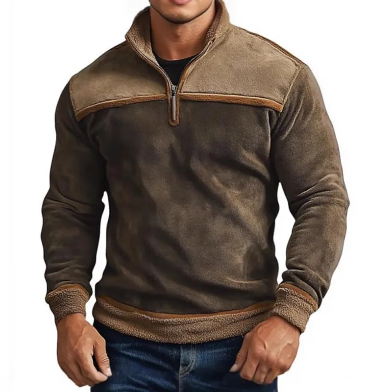 Men's Retro Stand Collar Splicing Fleece Sweatshirt 79771774U sold by Manly