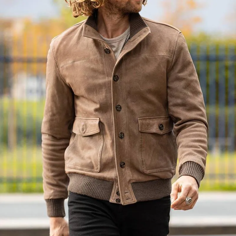 Men's Vintage Suede Stand Collar Button Jacket 46575946U sold by Manly product image thumbnail 3