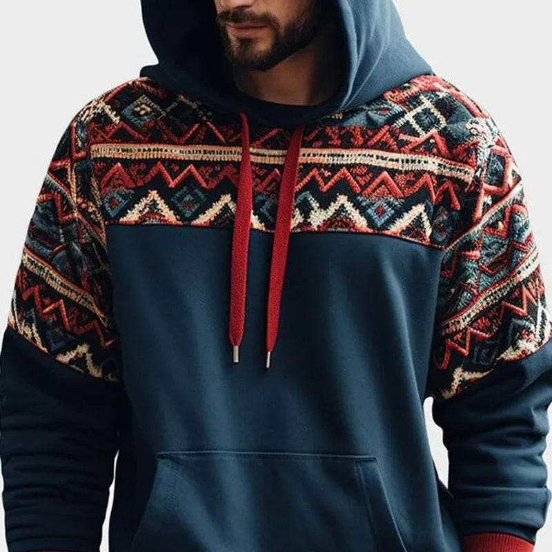 Men's Retro Loose Printed Patchwork Hoodie 61299979U sold by Manly product image thumbnail 3