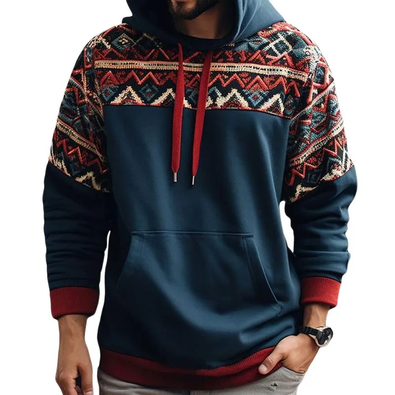 Men's Retro Loose Printed Patchwork Hoodie 61299979U sold by Manly product image thumbnail 2