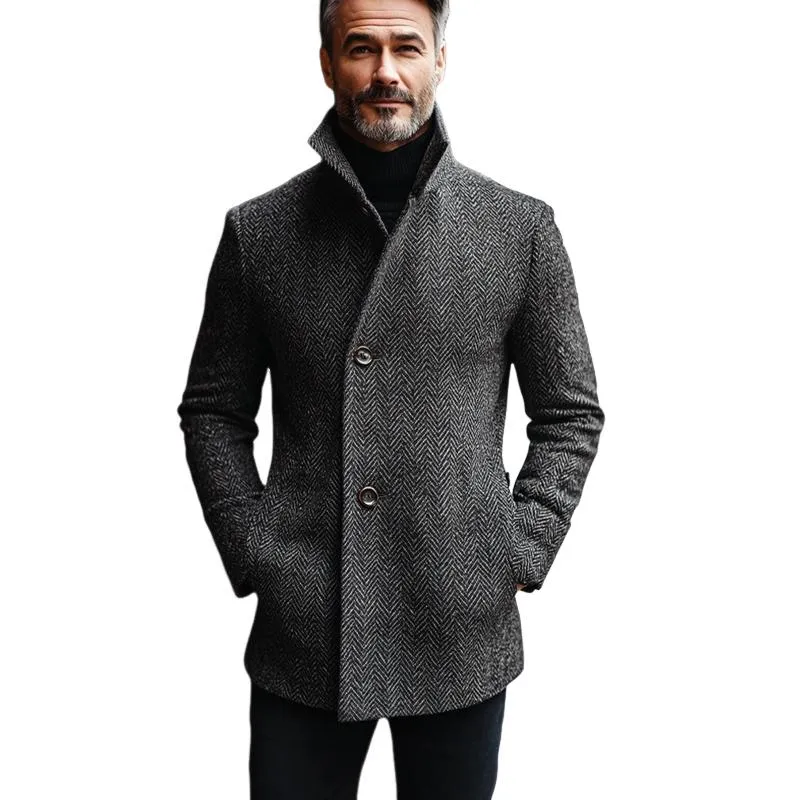 Men's Vintage Dark Grey Herringbone Mid-Length Coat 13975723U sold by Manly product image thumbnail 3
