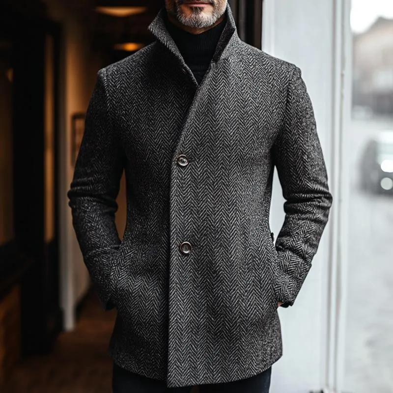 Men's Vintage Dark Grey Herringbone Mid-Length Coat 13975723U sold by Manly product image thumbnail 2