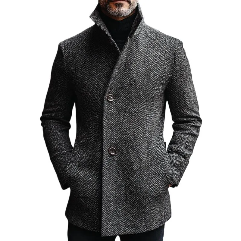 Men's Vintage Dark Grey Herringbone Mid-Length Coat 13975723U sold by Manly