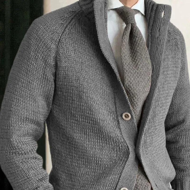 Men's Grey Stand Collar Button Knit Cardigan 72243392U sold by Manly product image thumbnail 3