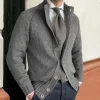 Men's Grey Stand Collar Button Knit Cardigan 72243392U sold by Manly