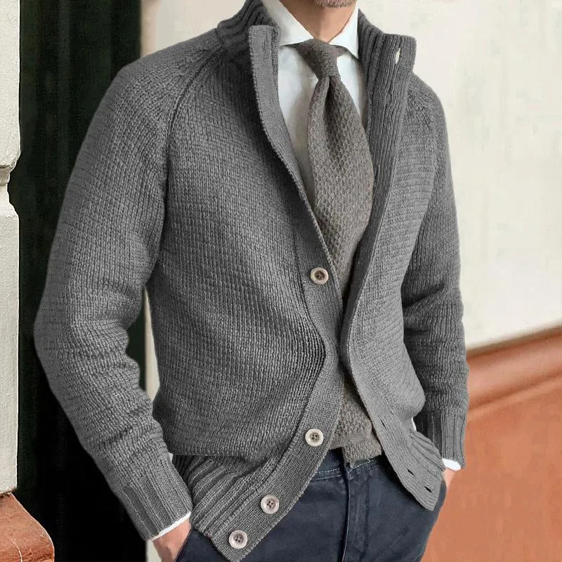 Men's Grey Stand Collar Button Knit Cardigan 72243392U sold by Manly product image thumbnail 2