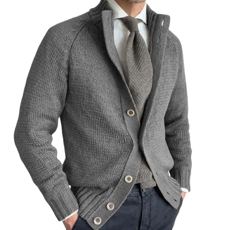 Men's Grey Stand Collar Button Knit Cardigan 72243392U sold by Manly