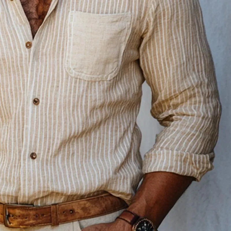 Men's Classic Casual Vertical Striped Linen Long Sleeve Shirt 13323705K sold by Manly product image thumbnail 4