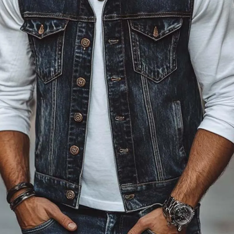 Men's Classic Casual Washed Distressed Denim Vest 78365800K sold by Manly product image thumbnail 4