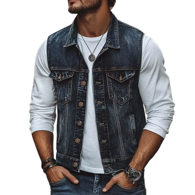 Men's Classic Casual Washed Distressed Denim Vest 78365800K sold by Manly