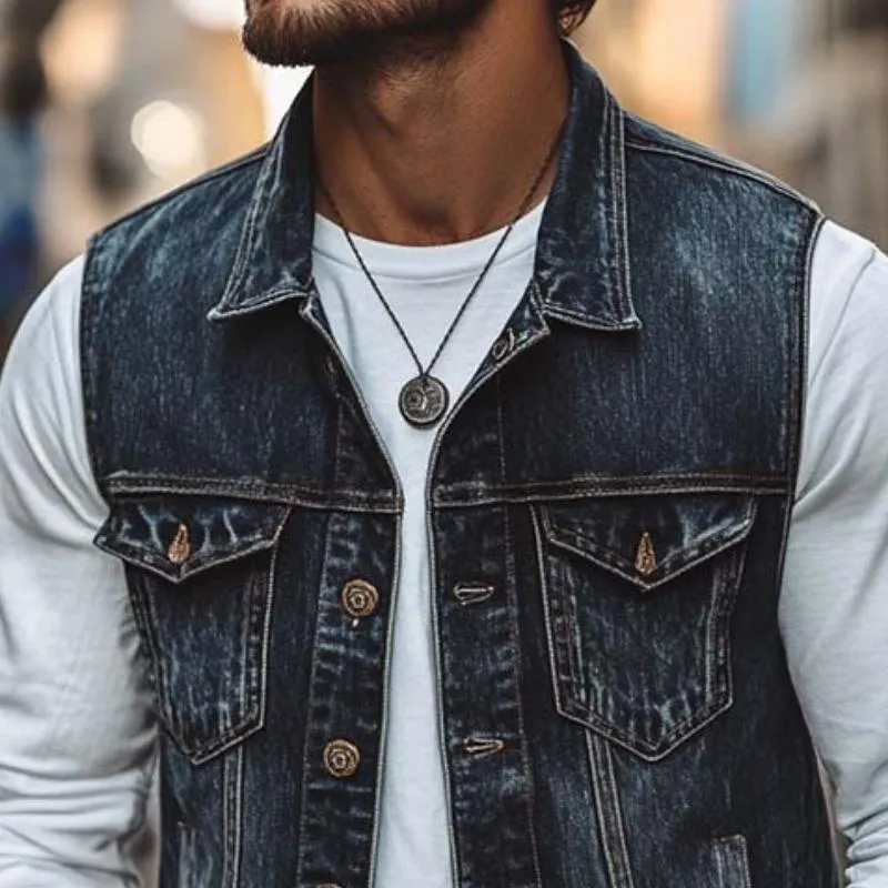 Men's Classic Casual Washed Distressed Denim Vest 78365800K sold by Manly product image thumbnail 3