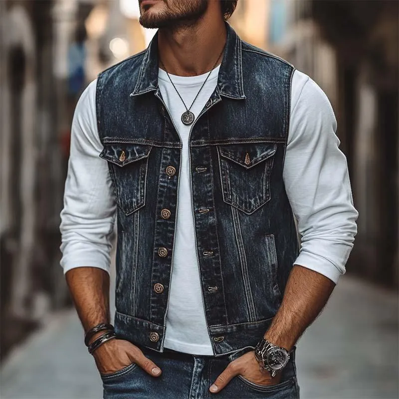 Men's Classic Casual Washed Distressed Denim Vest 78365800K sold by Manly product image thumbnail 2
