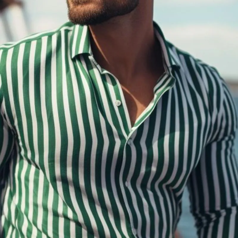 Men's Casual Fashionable Vertical Striped Long-sleeved Shirt 52137630K sold by Manly product image thumbnail 3