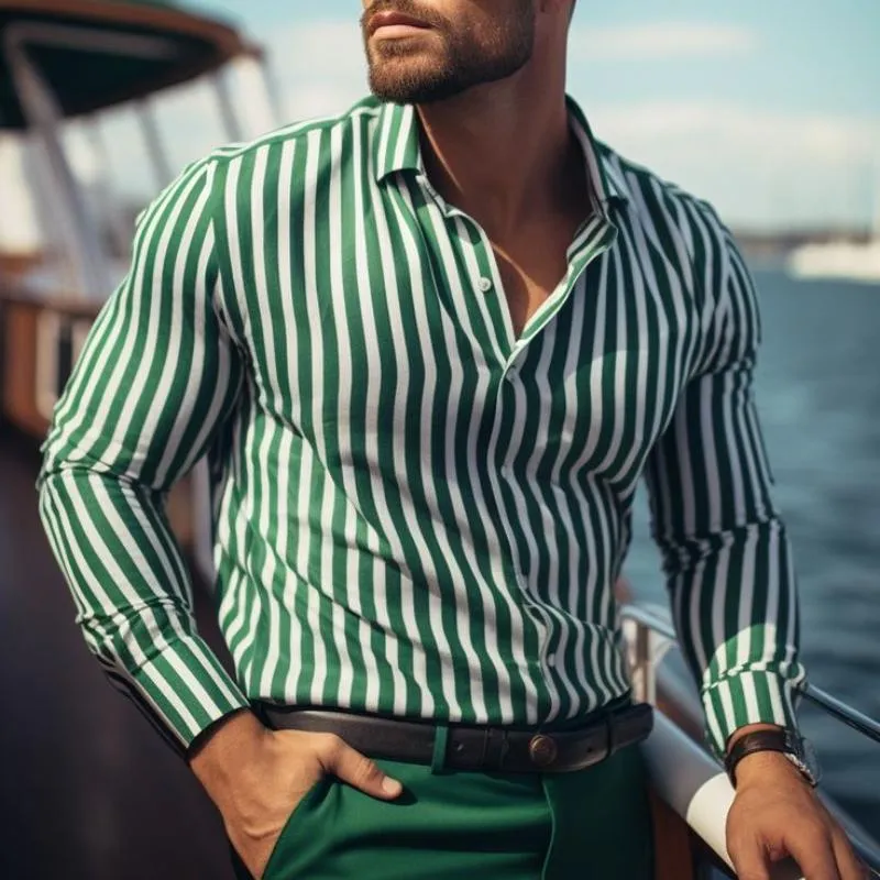 Men's Casual Fashionable Vertical Striped Long-sleeved Shirt 52137630K sold by Manly product image thumbnail 2