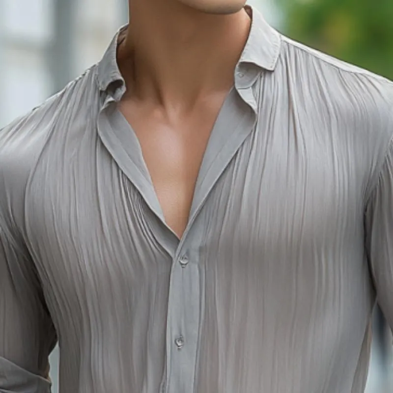 Men's Classic Casual Pleated Silk Chiffon Long Sleeve Shirt 47167111K sold by Manly product image thumbnail 3
