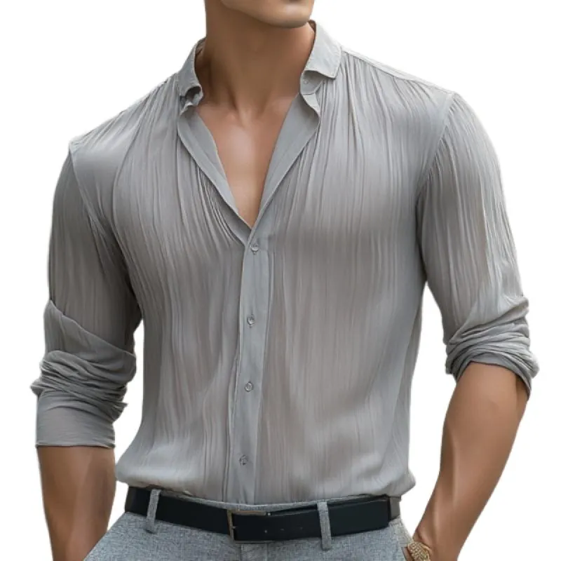 Men's Classic Casual Pleated Silk Chiffon Long Sleeve Shirt 47167111K sold by Manly