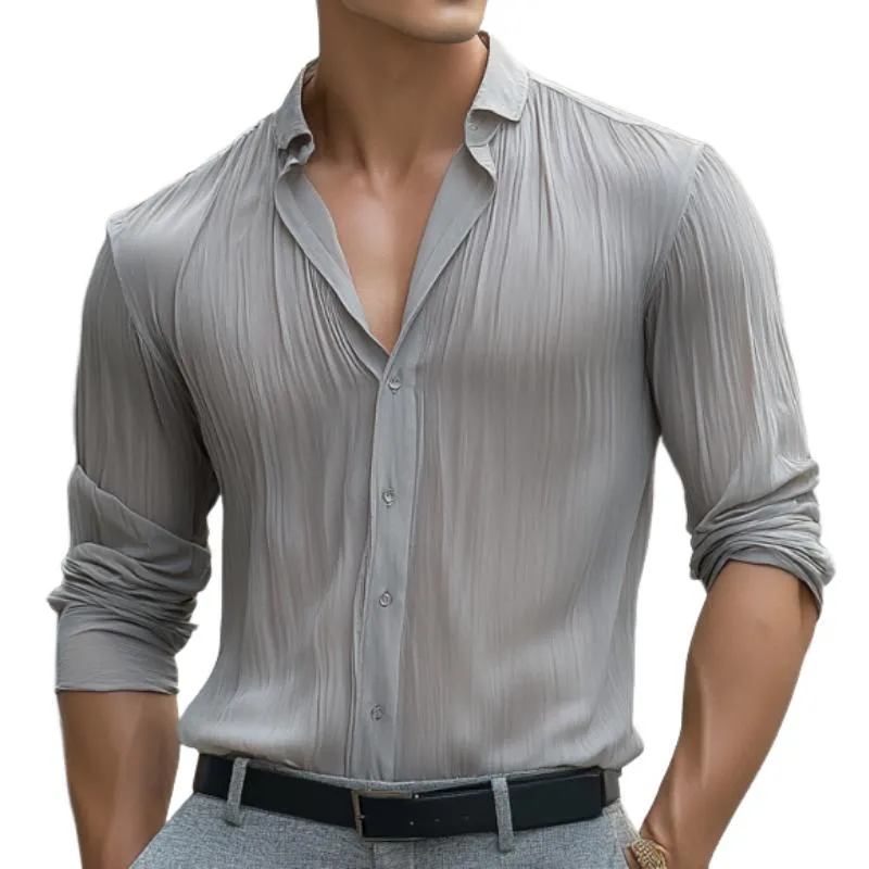 Men's Classic Casual Pleated Silk Chiffon Long Sleeve Shirt 47167111K sold by Manly