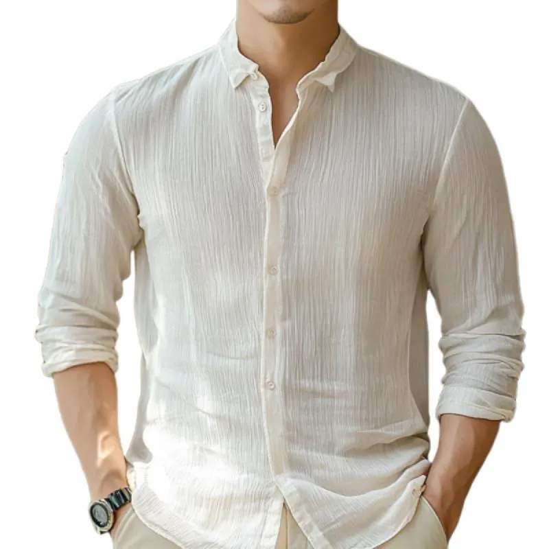 Men's Classic Casual Pleated Silk Chiffon Long Sleeve Shirt 05043656K sold by Manly