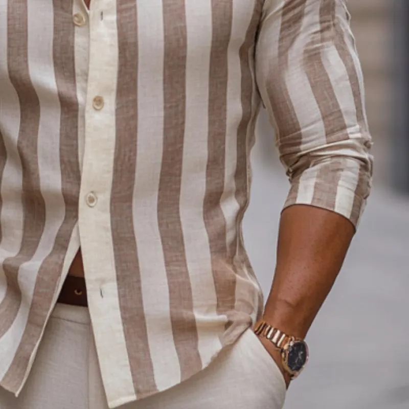 Men's Classic Casual Vertical Striped Linen Long Sleeve Shirt 23139657K sold by Manly product image thumbnail 4