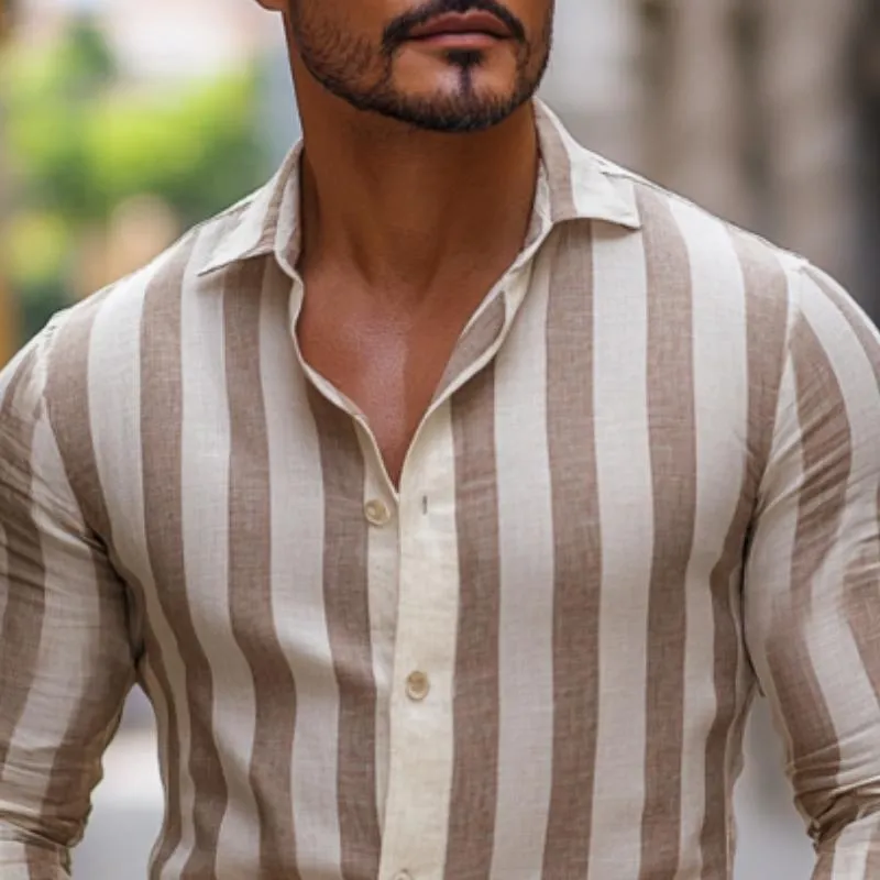 Men's Classic Casual Vertical Striped Linen Long Sleeve Shirt 23139657K sold by Manly product image thumbnail 3