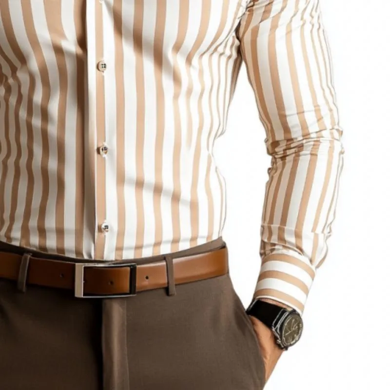 Men's Classic Vertical Striped Long Sleeve Shirt 78332718K sold by Manly product image thumbnail 3
