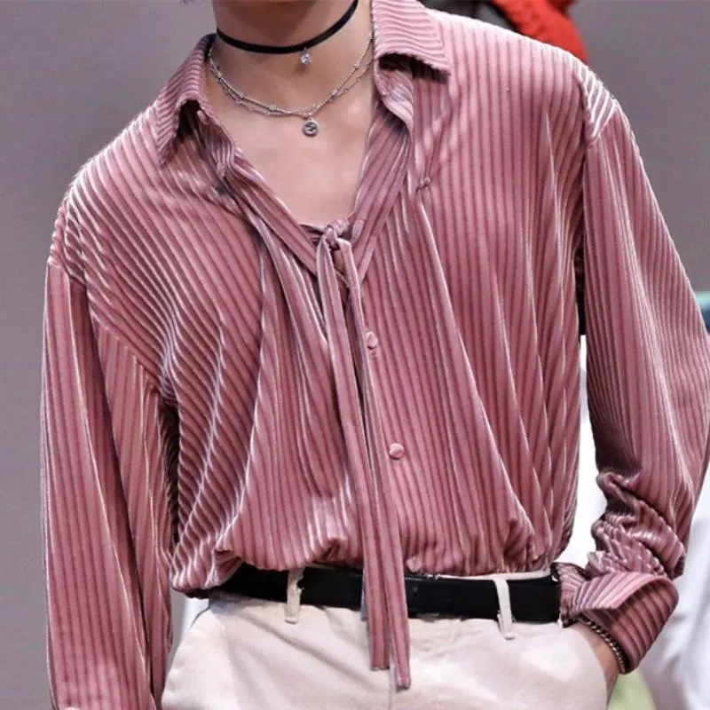 Men's Casual Fashionable Vertical Striped Velvet Long-sleeved Shirt 18279496K sold by Manly product image thumbnail 2
