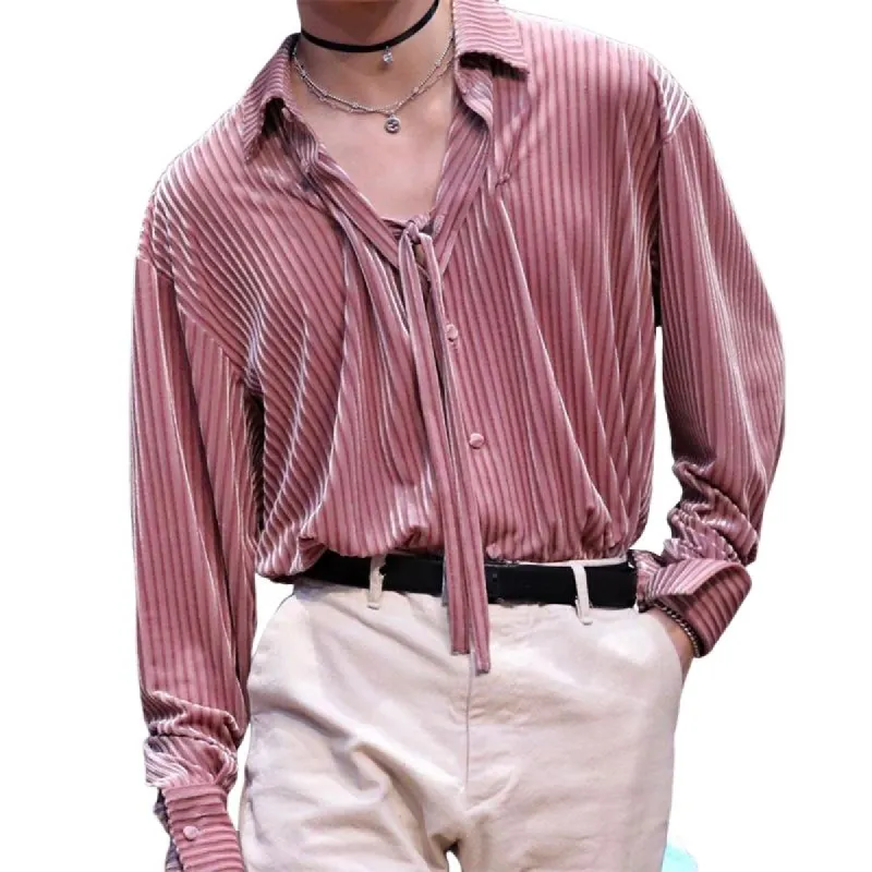 Men's Casual Fashionable Vertical Striped Velvet Long-sleeved Shirt 18279496K sold by Manly