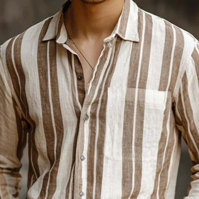 Men's Classic Casual Vertical Striped Linen Long Sleeve Shirt 11251252K sold by Manly product image thumbnail 3