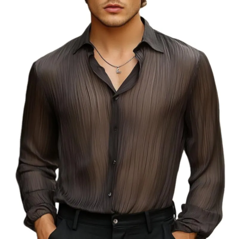 Men's Classic Casual Pleated Silk Chiffon Long Sleeve Shirt 03067448K sold by Manly