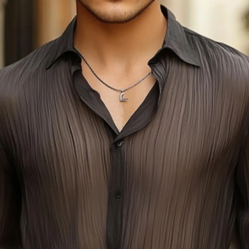 Men's Classic Casual Pleated Silk Chiffon Long Sleeve Shirt 03067448K sold by Manly product image thumbnail 3