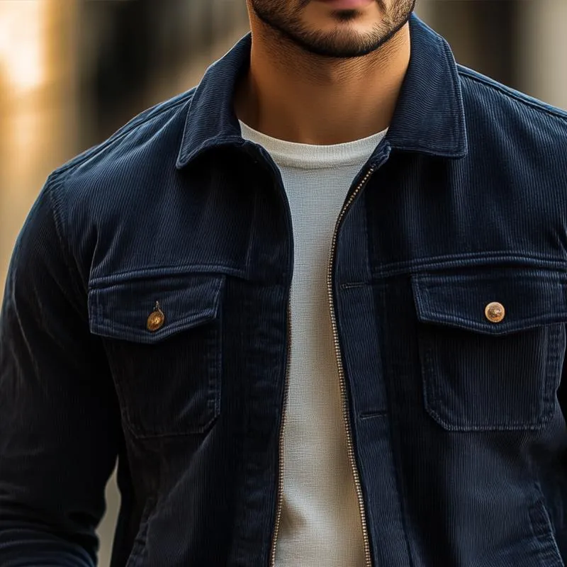 Men's Fashion Solid Color Corduroy Lapel Zipper Jacket 01274405Z sold by Manly product image thumbnail 3