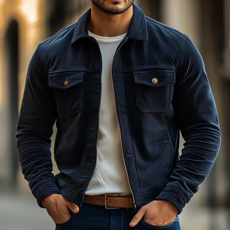 Men's Fashion Solid Color Corduroy Lapel Zipper Jacket 01274405Z sold by Manly product image thumbnail 2