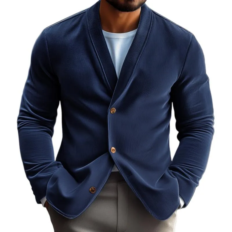 Men's Fashion Solid Color Corduroy V Neck Single Breasted Jacket 83027272Z sold by Manly