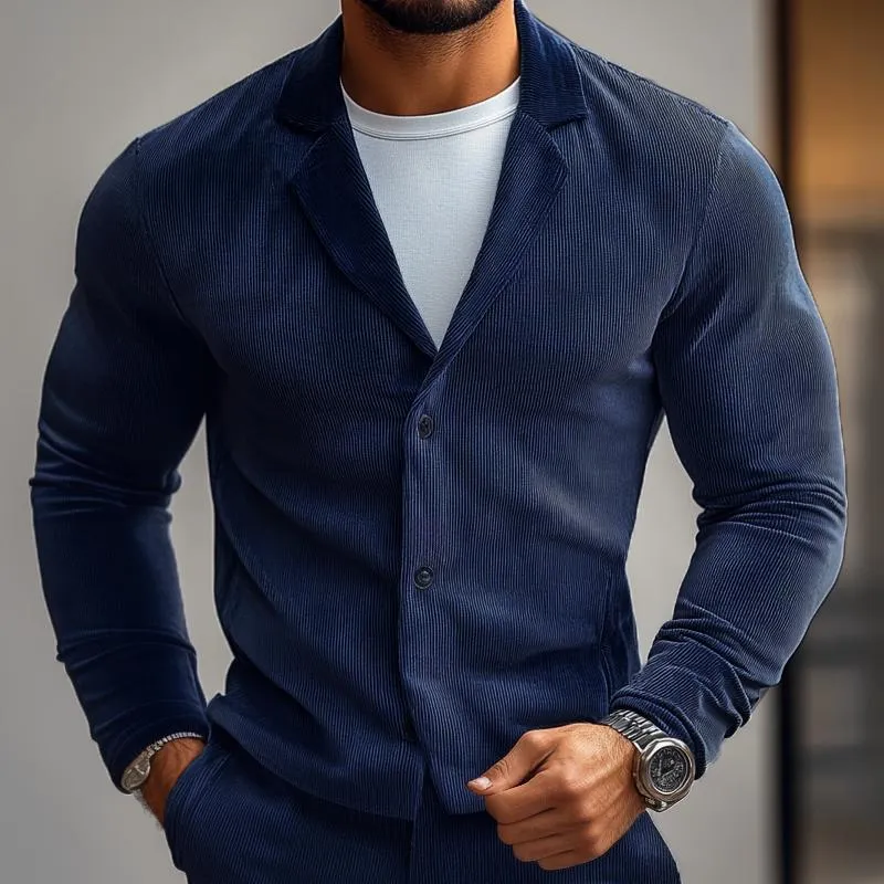Men's Fashion Solid Color Corduroy Notch Lapel Single Breasted Casual Shirt 47500245Z sold by Manly product image thumbnail 2