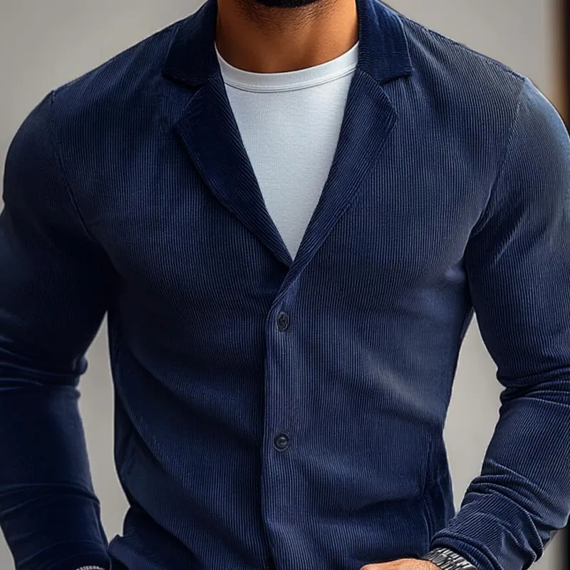 Men's Fashion Solid Color Corduroy Notch Lapel Single Breasted Casual Shirt 47500245Z sold by Manly product image thumbnail 3