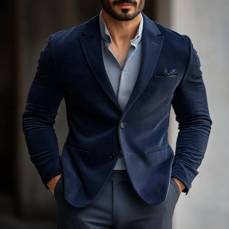 Men's Fashion Solid Color Corduroy Peak Lapel Two Buttons Casual Blazer 71805841Z sold by Manly product image thumbnail 2