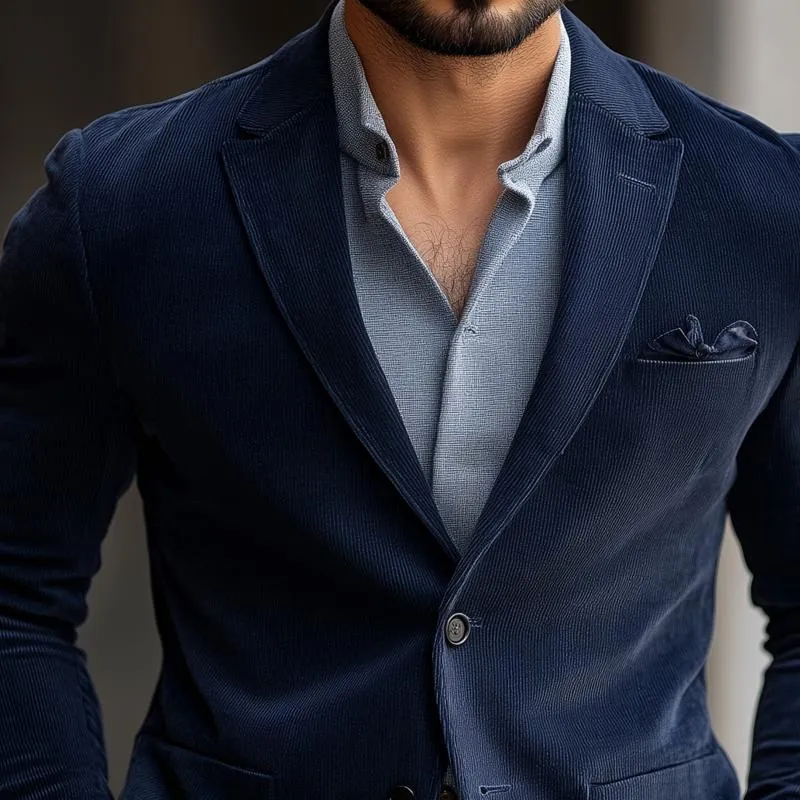 Men's Fashion Solid Color Corduroy Peak Lapel Two Buttons Casual Blazer 71805841Z sold by Manly product image thumbnail 3