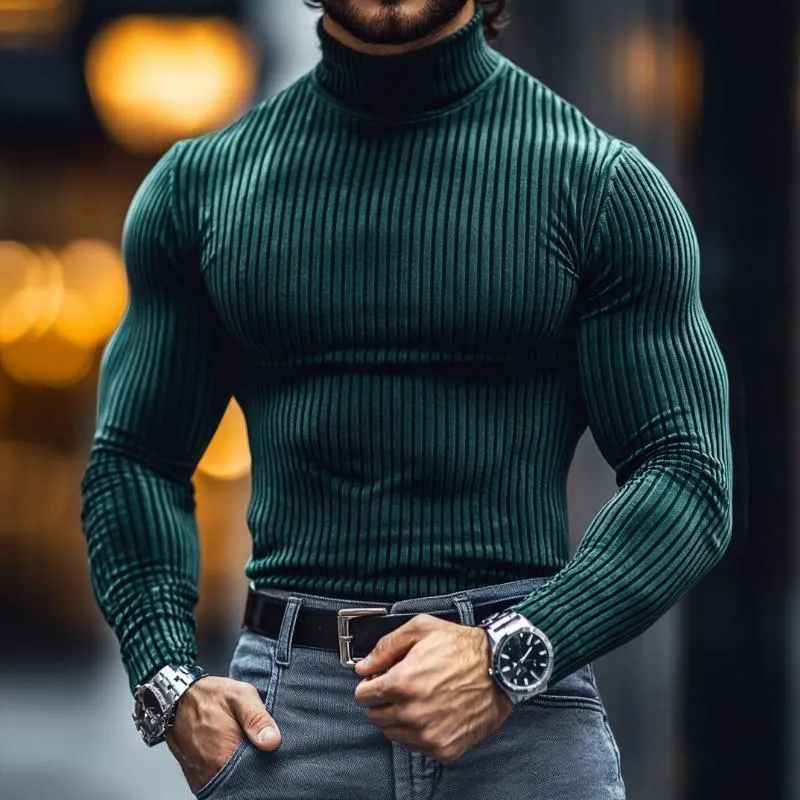 Men's Retro Casual Striped High Neck Long Sleeve T-Shirt 20823950TO sold by Manly product image thumbnail 2