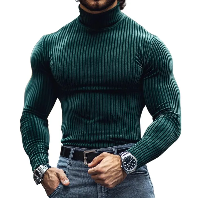 Men's Retro Casual Striped High Neck Long Sleeve T-Shirt 20823950TO sold by Manly