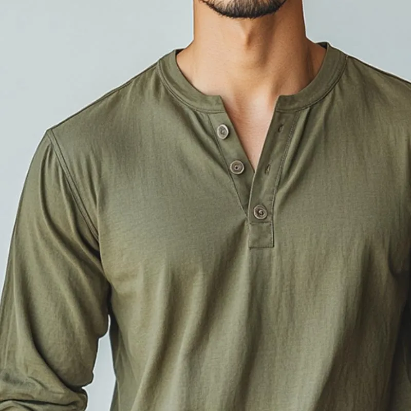 Men's Vintage Casual Solid Color Henley Neck Long Sleeve T-Shirt 92387733TO sold by Manly product image thumbnail 3