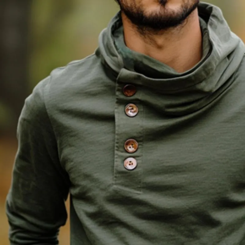 Men's Retro Casual Button Hooded Long Sleeve T-Shirt 69006680TO sold by Manly product image thumbnail 3