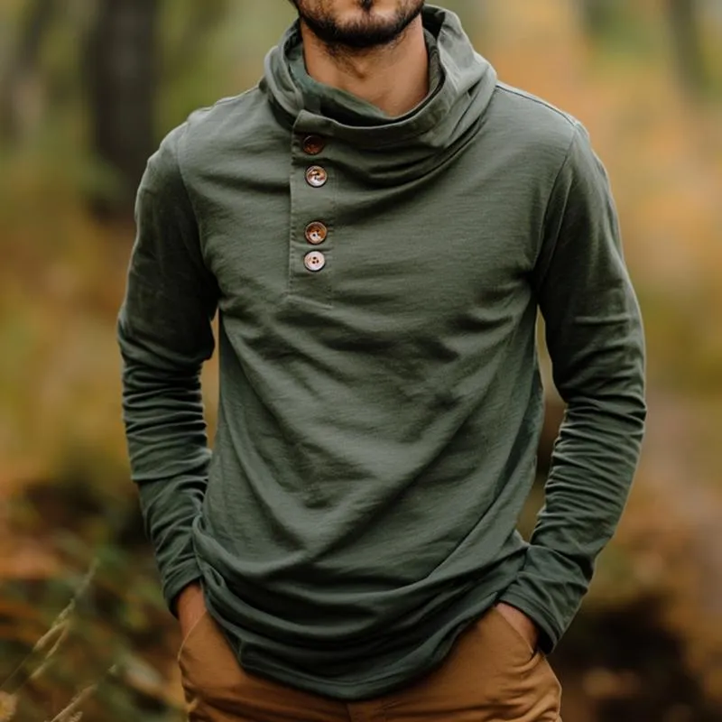 Men's Retro Casual Button Hooded Long Sleeve T-Shirt 69006680TO sold by Manly product image thumbnail 2