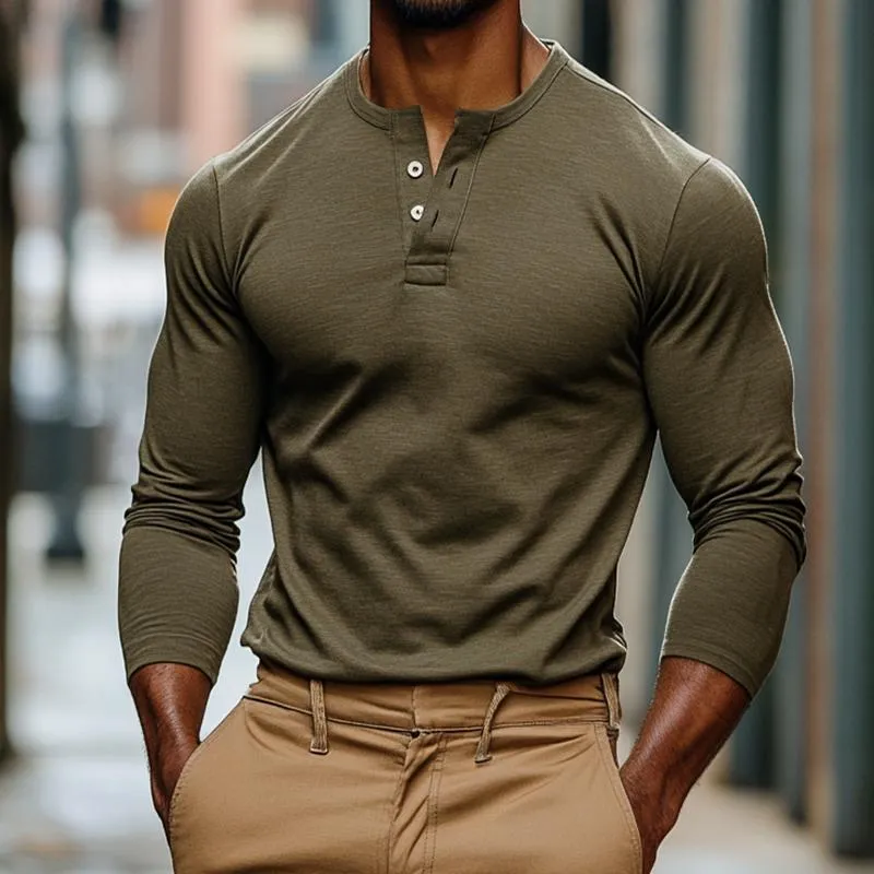 Men's Vintage Casual Solid Color Henley Neck Long Sleeve T-Shirt 94162901TO sold by Manly product image thumbnail 2