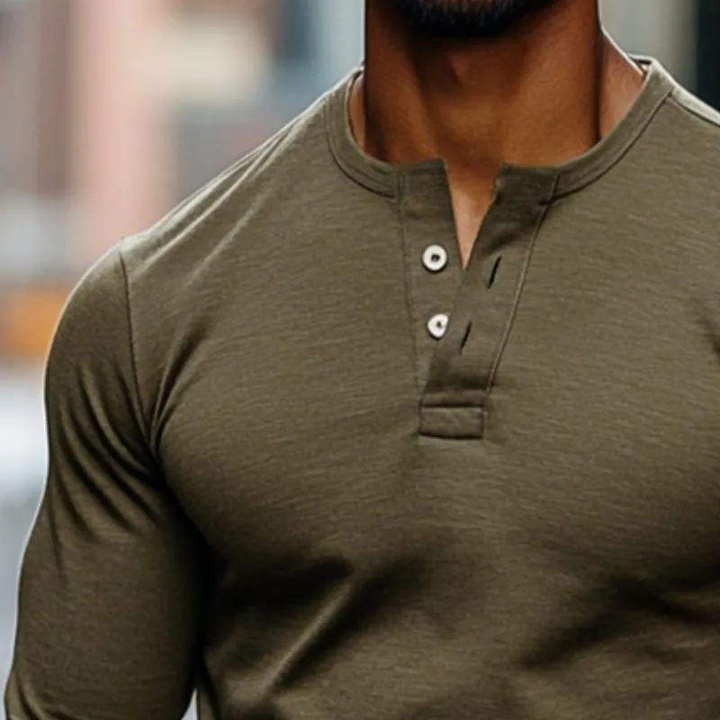 Men's Vintage Casual Solid Color Henley Neck Long Sleeve T-Shirt 94162901TO sold by Manly product image thumbnail 3