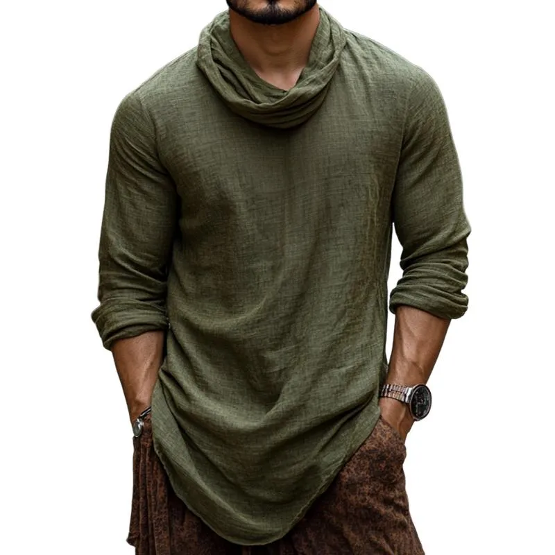 Men's Retro Casual Cotton and Linen Round Neck Long Sleeve Shirt 02105024TO sold by Manly