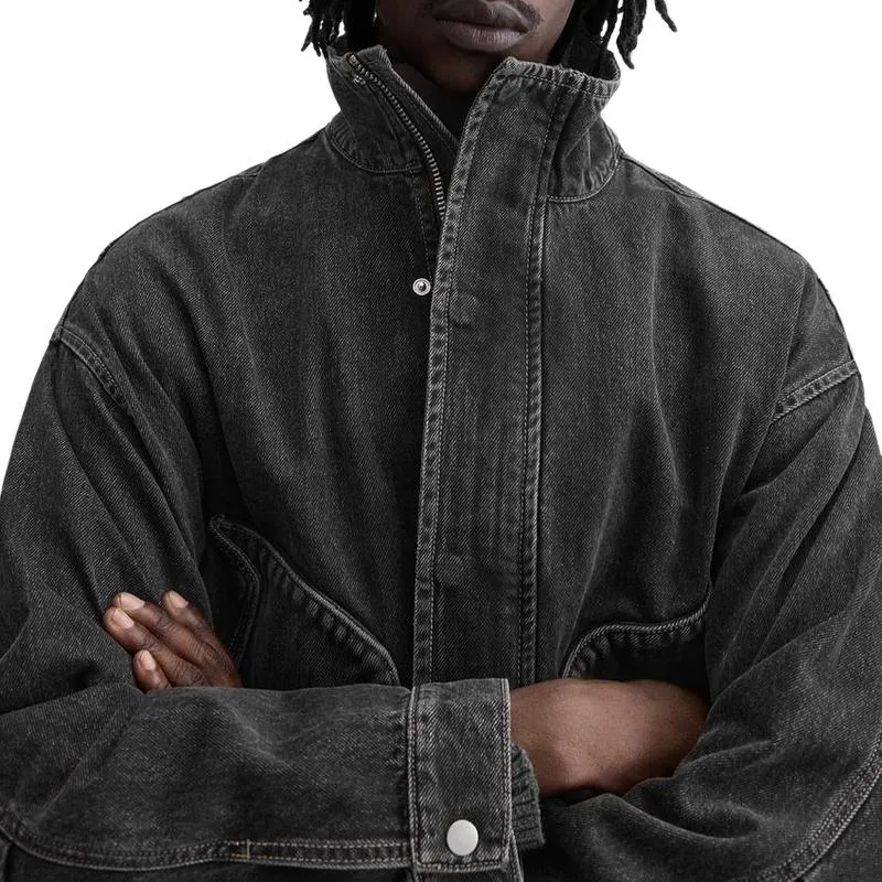 Men's Stylish Stand Collar Black Denim Jacket 75778749F sold by Manly product image thumbnail 4